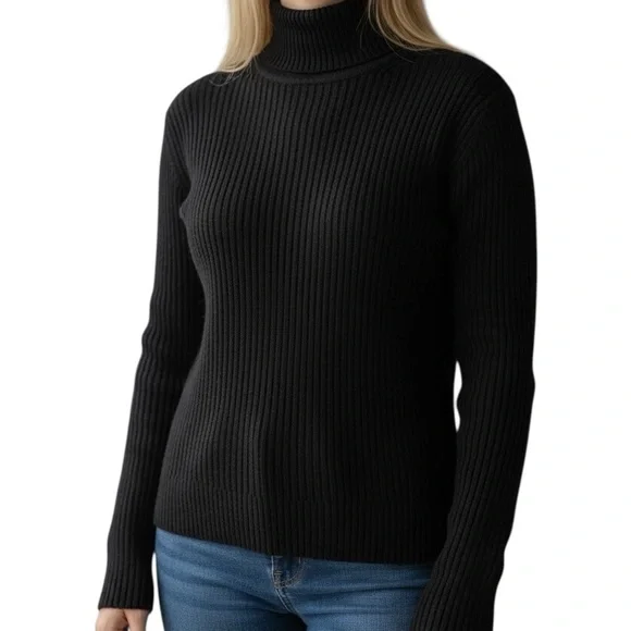 Steve Madden Black Ribbed Turtleneck Sweater - Picture 17 of 17
